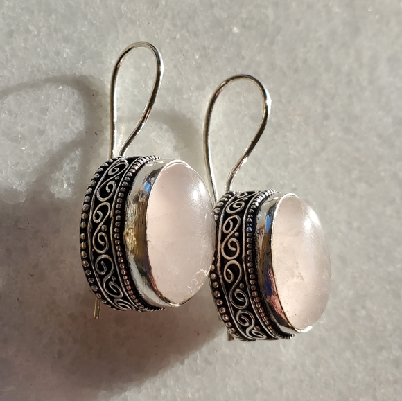 New Rose Quartz 925 Silver Earrings. - Picture 9 of 16